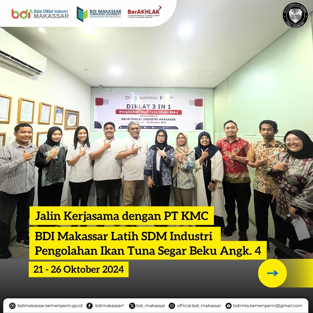 BDI Makassar Kerjasama PT KMC Selenggarakan Diklat Pengolahan Ikan Tuna Segar Beku Angkatan 4